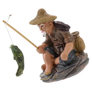 смола микро пейзаж рибар декорация риба резервоар бонсай градина миниатюрни рибар статуя