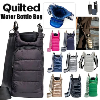 Универсална чанта за носене на бутилки за вода Моден юрган Зимна термална чаша Държач за бутилка за вода Дамски мода Crossbody чанта прашка чанта