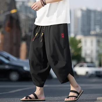 Японски кимоно традиционни шорти мъжки случайни хлабав широк крак панталони бродирани ретро улица sweatpants джогинг 5XL